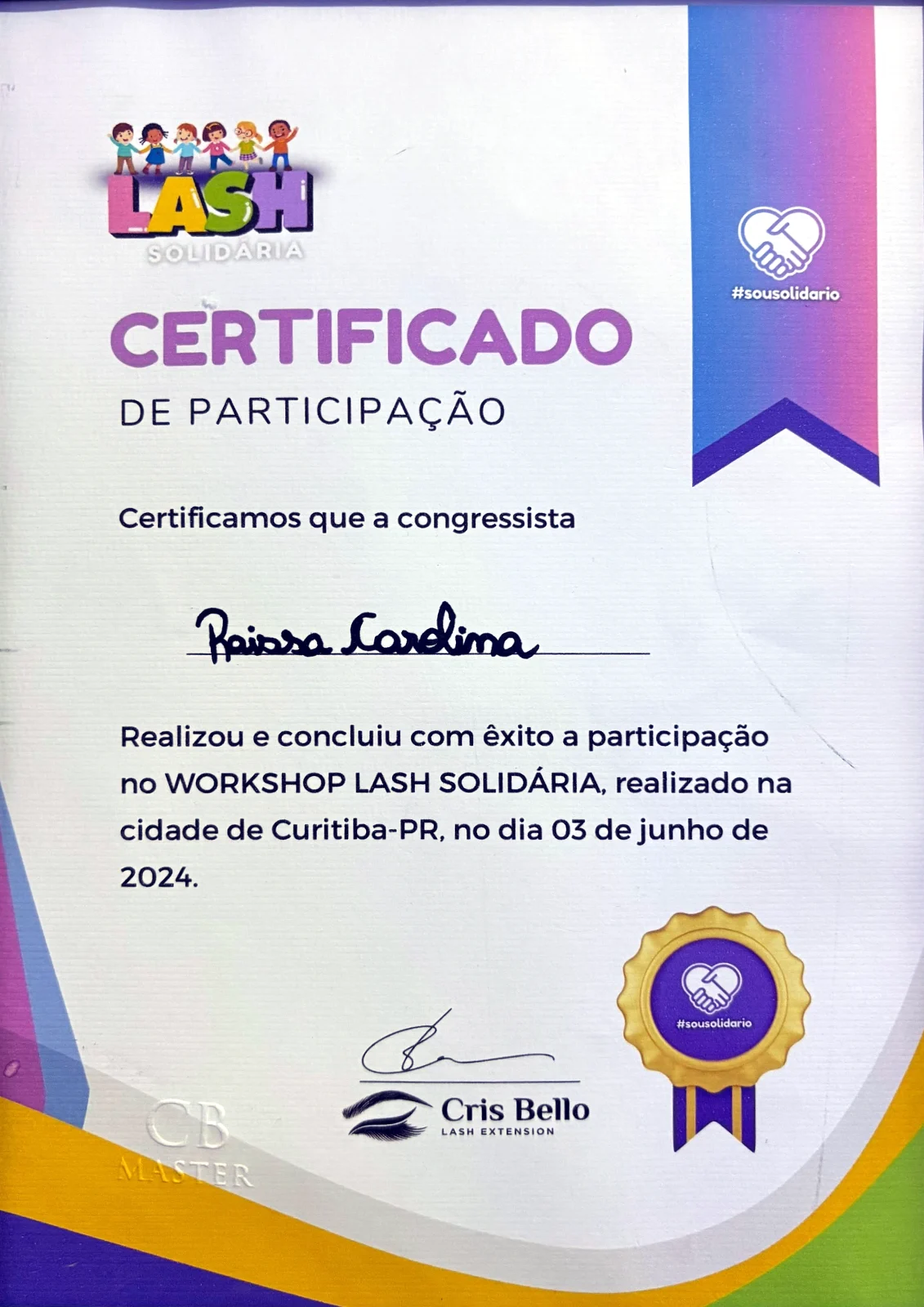 Certificado: Workshop Lash Solidária